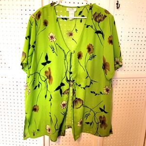 Borcellini 1 Button Top  Swim Cover Up 22W S/S Green Floral Y2K Vtg Bold Coastal